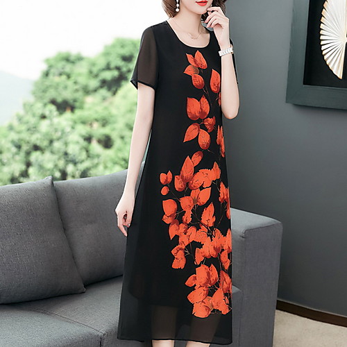 

Women's Yellow Red Dress A Line Floral M L