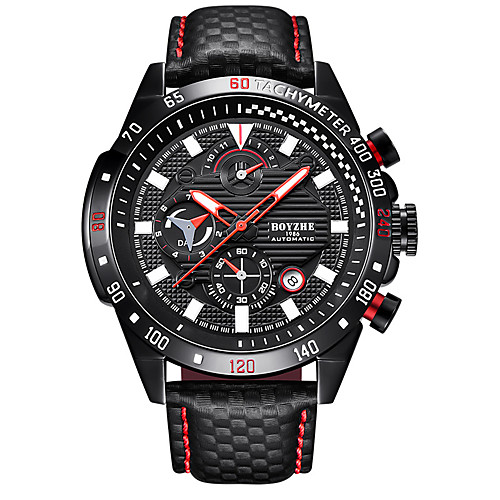 

Men's Sport Watch Automatic self-winding Modern Style Sporty Genuine Leather Black 30 m Water Resistant / Waterproof Calendar / date / day Shock Resistant Analog Casual Outdoor - Black / Silver Black