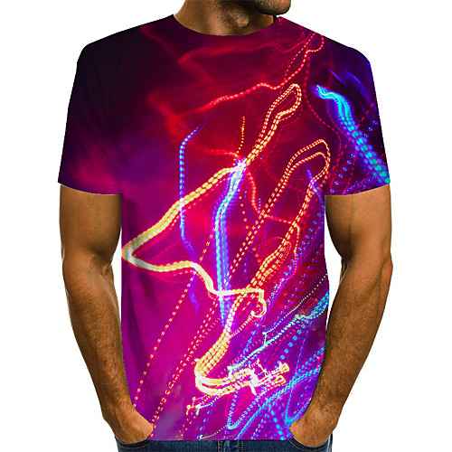

Men's Daily Going out Street chic / Exaggerated T-shirt - Geometric / 3D / Graphic Pleated / Print Rainbow