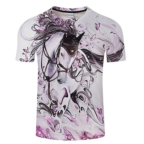 

Men's Daily Going out Exaggerated T-shirt - 3D / Animal Horse, Print Dusty Rose