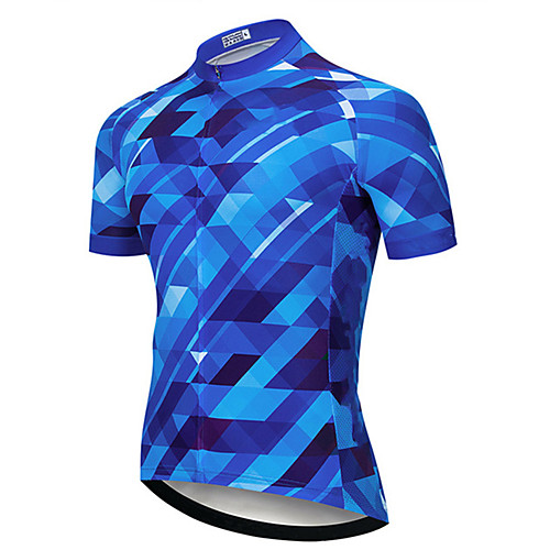 

21Grams Men's Short Sleeve Cycling Jersey 100% Polyester Blue Plaid / Checkered Geometic Bike Jersey Top Mountain Bike MTB Road Bike Cycling UV Resistant Breathable Quick Dry Sports Clothing Apparel