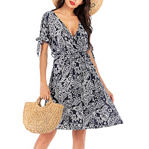 

Women's Blue Dress Spring & Summer Daily Going out Loose Floral S M