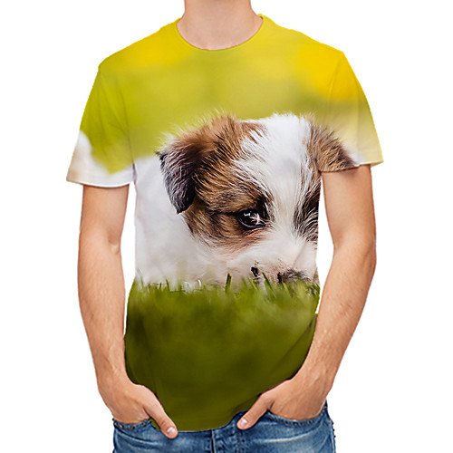 

Men's Daily Club Rock / Street chic T-shirt - Color Block / 3D / Animal Dog / Fantastic Beasts, Print Yellow