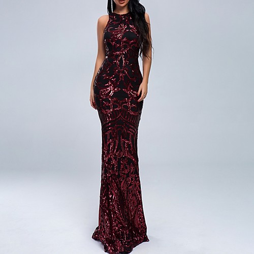 

Mermaid / Trumpet Halter Neck Floor Length Polyester Glittering / Vintage Engagement / Formal Evening Dress with Sequin 2020