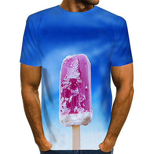 

Men's Daily Holiday Street chic / Exaggerated T-shirt - Color Block / 3D / Abstract Print Blue