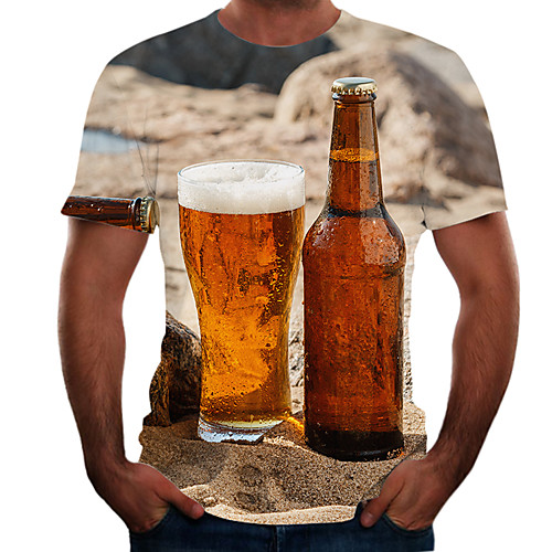 

Men's Going out Weekend Basic T-shirt - Color Block / 3D / Beer Rainbow