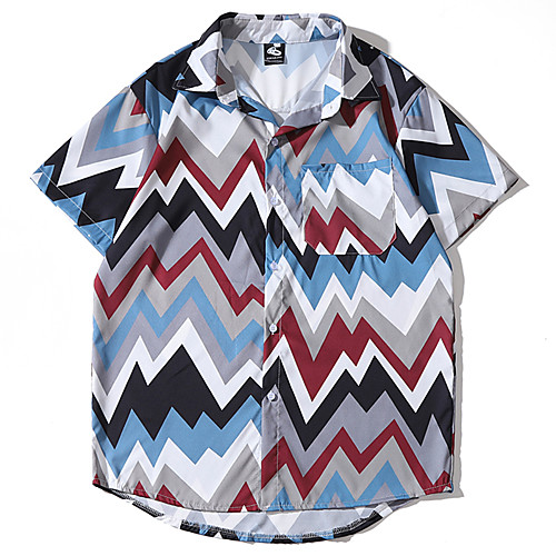 

Men's Daily Basic Shirt - Geometric / Color Block Print White