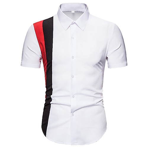 

Men's Daily Going out Tropical Shirt - Color Block Black & White, Patchwork White