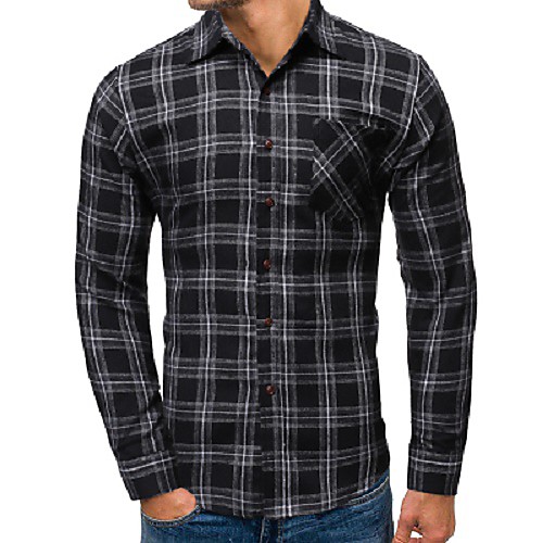 

Men's Daily Work Business / Basic Shirt - Plaid / Solid Colored Khaki