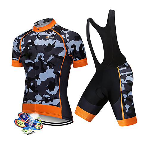 

21Grams Men's Short Sleeve Cycling Jersey with Bib Shorts White Black Patchwork Camo / Camouflage Bike Clothing Suit UV Resistant Breathable 3D Pad Quick Dry Sweat-wicking Sports Solid Color Mountain