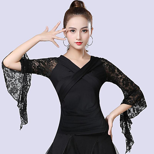 

Latin Dance Tops Women's Training / Performance Lace / Milk Fiber Lace / Ruching / Split Joint 3/4-Length Sleeve Natural Top