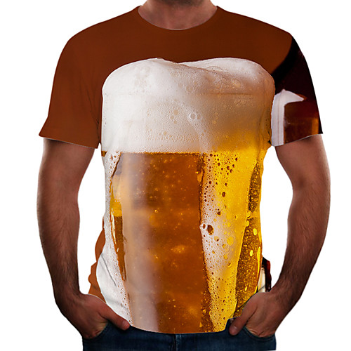 

Men's Going out Weekend Basic T-shirt - Color Block / 3D / Beer Brown