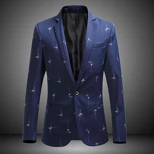

Men's Blazer, Floral / Geometric Notch Lapel Polyester Blue / Black