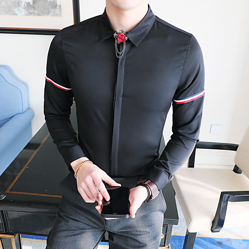 

Men's Daily Going out Basic / Elegant Shirt - Striped / Solid Colored White