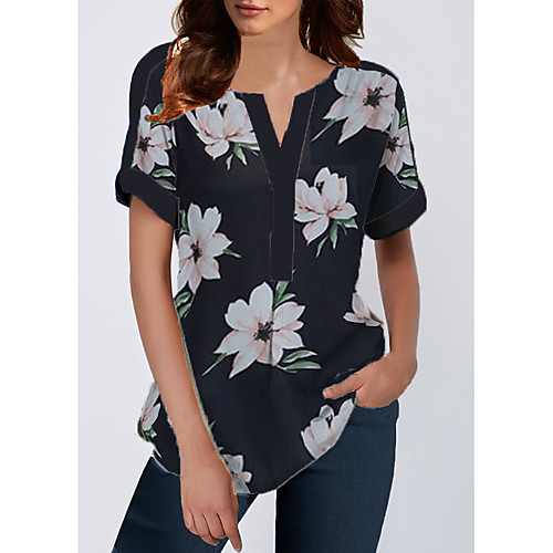 

Women's Daily T-shirt - Floral Black