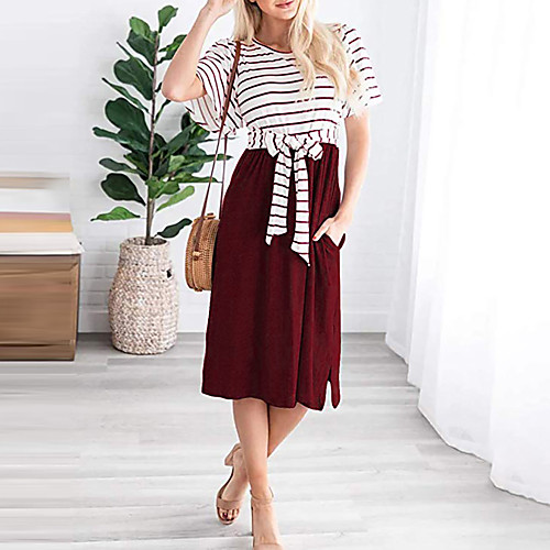 

Women's Red Green Dress Tunic Striped S M