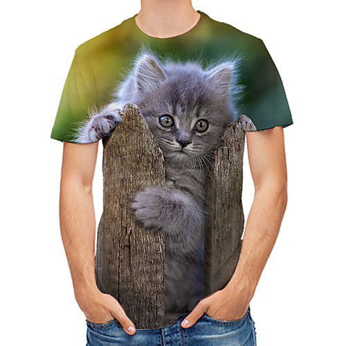 

Men's Daily Club Rock / Street chic T-shirt - Color Block / 3D / Animal Cat / Fantastic Beasts, Print Brown