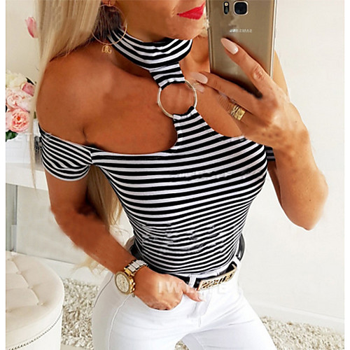 

Women's Daily T-shirt - Striped Black