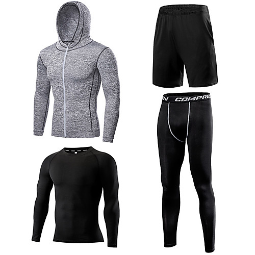 

Men's Patchwork Elastane Activewear Set Workout Outfits Compression Suit 4pcs Running Active Training Fitness Thermal / Warm Breathable Quick Dry Sportswear Athletic Clothing Set Long Sleeve