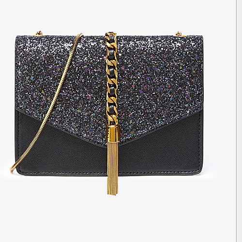

Women's Tassel Cowhide Crossbody Bag Solid Color Black