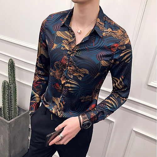 

Men's Geometric Shirt Sports Blue / Long Sleeve