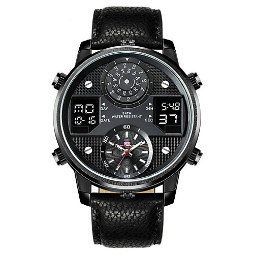 

Men's Military Watch Quartz Formal Style Sporty Genuine Leather Black / Red 30 m Water Resistant / Waterproof Calendar / date / day LCD Analog - Digital Classic Outdoor - RedGolden Gold Blue