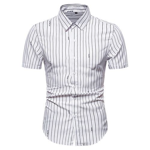 

Men's Work Club Business / Elegant Shirt - Striped / Letter Print White