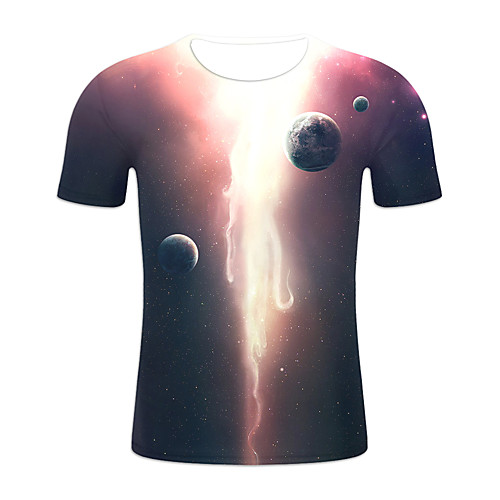 

Men's Plus Size Galaxy Color Block T-shirt Basic Exaggerated Daily Weekend Round Neck Rainbow / Short Sleeve