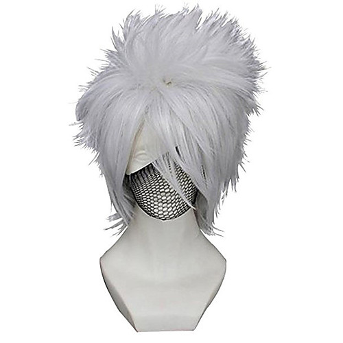 

Naruto Hatake Kakashi Cosplay Wigs Men's Asymmetrical 14 inch Heat Resistant Fiber Loose Curl White White Anime