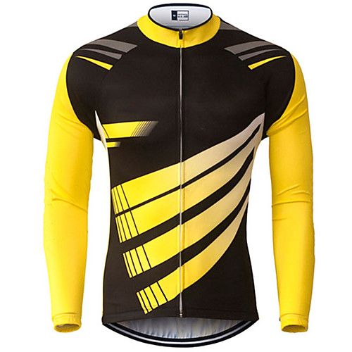 

21Grams Men's Long Sleeve Cycling Jersey 100% Polyester Black / Yellow Geometic Bike Jersey Top Mountain Bike MTB Road Bike Cycling UV Resistant Breathable Quick Dry Sports Clothing Apparel