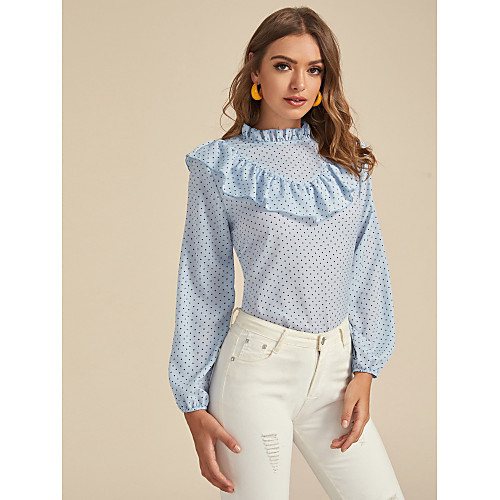 

New 2020 Women's Chiffon Polka Dot Ruffle Long Sleeve Blouse