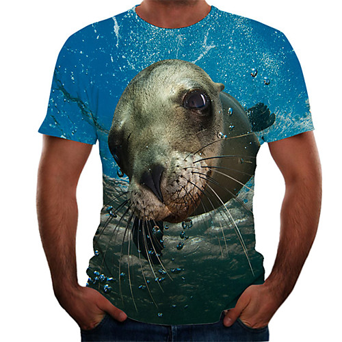 

Men's Daily Basic T-shirt - Color Block / 3D Print Blue