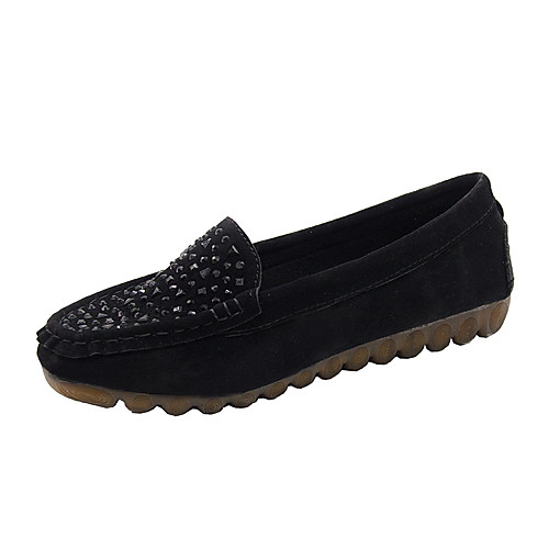 

Women's Loafers & Slip-Ons 2020 Flat Heel Round Toe Rhinestone Faux Leather Casual Spring & Summer / Fall & Winter Blue / Brown / Black