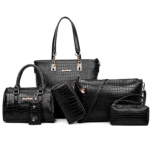 

Women's Chain / Embossed PU Bag Set Crocodile 6 Pieces Purse Set Blushing Pink / Light Purple / Red
