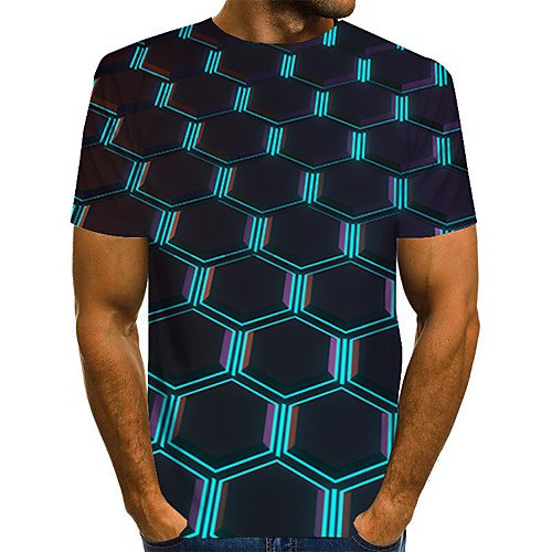 

Men's Daily Holiday Street chic / Exaggerated T-shirt - Color Block / 3D / Abstract Print Blue