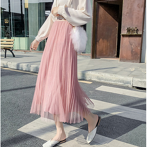 

Women's Swing Skirts - Solid Colored Blushing Pink Silver Black One-Size