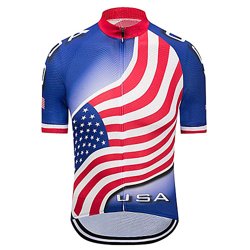 

21Grams Men's Short Sleeve Cycling Jersey 100% Polyester RedBlue American / USA National Flag Bike Jersey Top Mountain Bike MTB Road Bike Cycling UV Resistant Breathable Quick Dry Sports Clothing