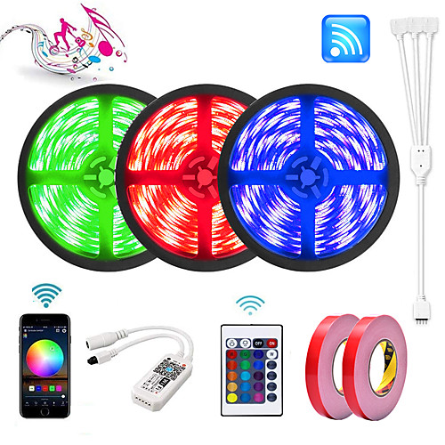 

ZDM 3x5M RGB Strip Lights / Smart Lights 450 LEDs 5050 SMD 10mm 1 24Keys Remote Controller / WiFi Controller / 1x5m Double-sided Tape 1 set RGB APP Control / Cuttable / Linkable 12 V