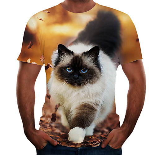 

Men's Going out Weekend Basic T-shirt - Color Block / 3D / Animal Brown