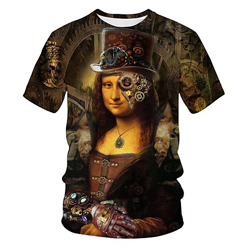 

Men's Going out Club Street chic / Exaggerated T-shirt - 3D / Portrait / Tribal Print Brown