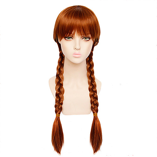 

Princess Anna Cosplay Wigs Women's Braid Straight bangs 28 inch Heat Resistant Fiber Plaited Brown Brown Anime