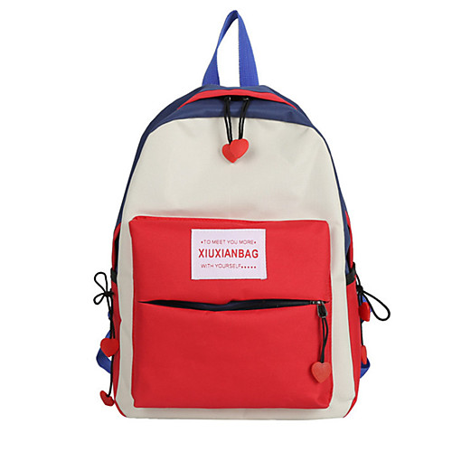 

Large Capacity Polyester Oxford Zipper Commuter Backpack Color Block Daily Red / Green / Black