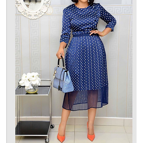 

Women's Blue Dress A Line Polka Dot S M