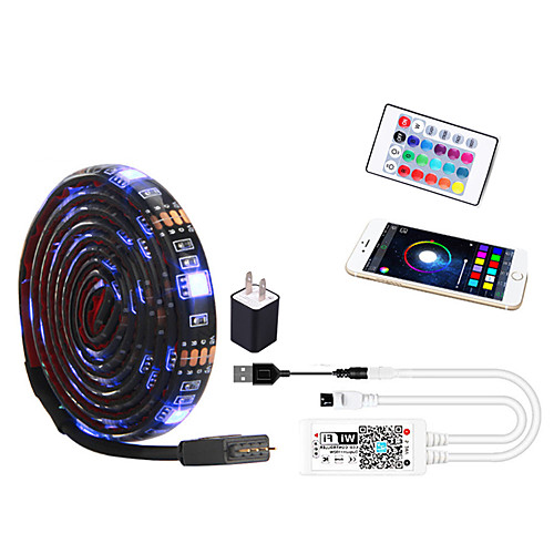 

2m WIFI Control Kit Flexible LED Light Strips / Light Sets / RGB Strip Lights 60 LEDs SMD5050 10mm 1 24Keys Remote Controller 1 set Multi Color Waterproof / APP Control / USB US EU TV Background 5 V