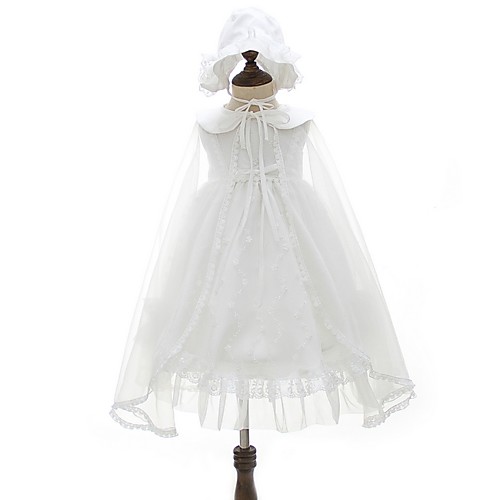 

Ball Gown Floor Length First Communion Christening Gowns - Polyester Sleeveless Jewel Neck with Lace / Bow(s)