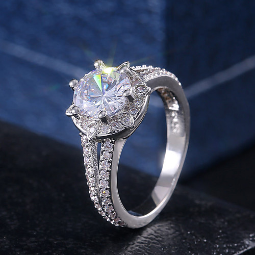

Women's Ring Belle Ring AAA Cubic Zirconia 1pc White Copper Silver-Plated Irregular Statement Luxury Party Evening Gift Jewelry Geometrical Wearable