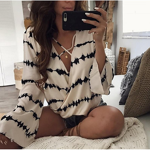 

Women's Daily Blouse - Striped White