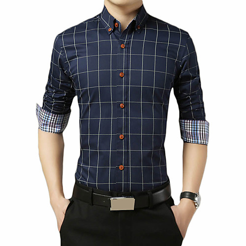 

Men's Daily Work Business / Basic Shirt - Plaid / Check Wine