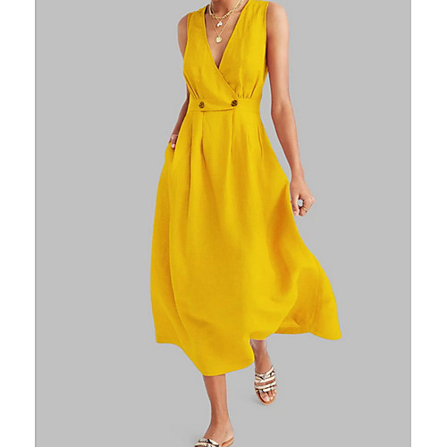 

Women's 2020 Yellow Blushing Pink Dress Formal Summer A Line Solid Color S M