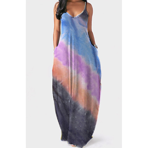 

Women's Maxi Shift Dress - Sleeveless Tie Dye Summer Strap Elegant 2020 Rainbow M L XL XXL XXXL